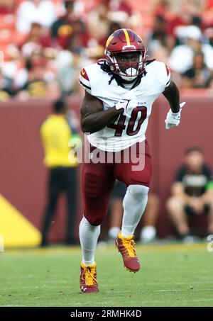 Washington Commanders running back Alex Armah (40) runs during an NFL  preseason football game against the Cincinnati Bengals, Saturday, August  26, 2023 in Landover. (AP Photo/Daniel Kucin Jr Stock Photo - Alamy