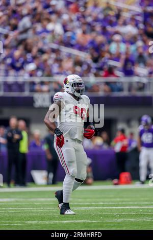 Arizona Cardinals defensive end Eric Banks warms up prior to an NFL  preseason football game against the Kansas City Chiefs Saturday, Aug. 19,  2023, in Glendale, Ariz. The Chiefs won 38-10. (AP