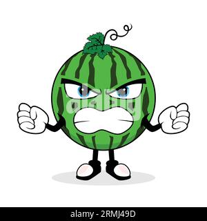 Angry Watermelon Mascot Cartoon Character Stock Vector
