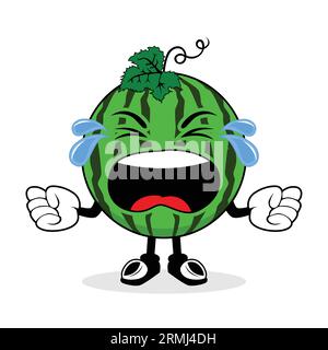 Crying Watermelon Mascot Cartoon Character Stock Vector