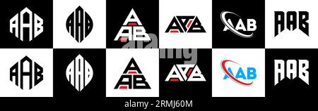 AAB letter logo design in six style. AAB polygon, circle, triangle, hexagon, flat and simple style with black and white color variation letter logo se Stock Vector