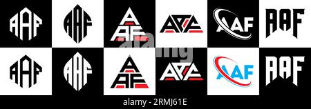 AAF letter logo design in six style. AAF polygon, circle, triangle, hexagon, flat and simple style with black and white color variation letter logo se Stock Vector