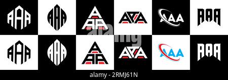 AAA letter logo design in six style. AAA polygon, circle, triangle, hexagon, flat and simple style with black and white color variation letter logo se Stock Vector