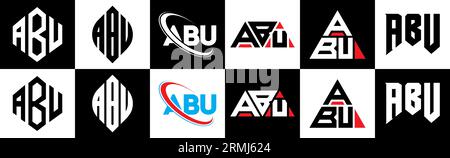 ABU letter logo design in six style. ABU polygon, circle, triangle, hexagon, flat and simple style with black and white color variation letter logo se Stock Vector
