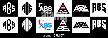 ABS letter logo design in six style. ABS polygon, circle, triangle, hexagon, flat and simple style with black and white color variation letter logo se Stock Vector
