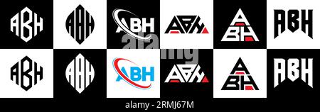 ABH letter logo design in six style. ABH polygon, circle, triangle, hexagon, flat and simple style with black and white color variation letter logo se Stock Vector