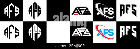 AFS letter logo design in six style. AFS polygon, circle, triangle, hexagon, flat and simple style with black and white color variation letter logo se Stock Vector
