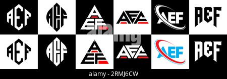 AEF letter logo design in six style. AEF polygon, circle, triangle, hexagon, flat and simple style with black and white color variation letter logo se Stock Vector
