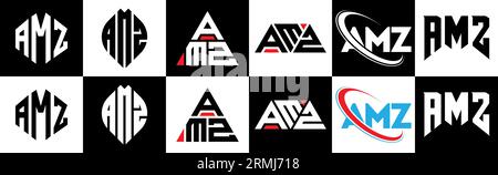 AMZ letter logo design in six style. AMZ polygon, circle, triangle, hexagon, flat and simple style with black and white color variation letter logo se Stock Vector