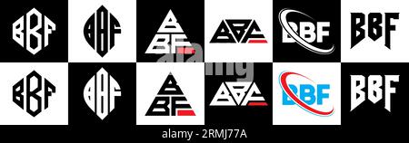 BBF letter logo design in six style. BBF polygon, circle, triangle, hexagon, flat and simple style with black and white color variation letter logo se Stock Vector