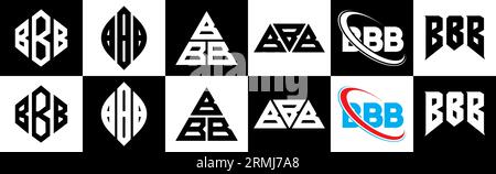 BBB letter logo design in six style. BBB polygon, circle, triangle, hexagon, flat and simple style with black and white color variation letter logo se Stock Vector