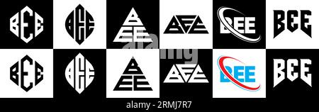 BEE letter logo design in six style. BEE polygon, circle, triangle, hexagon, flat and simple style with black and white color variation letter logo se Stock Vector