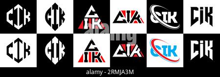 CIK letter logo design in six style. CIK polygon, circle, triangle, hexagon, flat and simple style with black and white color variation letter logo se Stock Vector