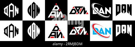 DAN letter logo design in six style. DAN polygon, circle, triangle, hexagon, flat and simple style with black and white color variation letter logo se Stock Vector