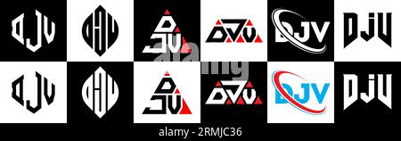 DJV letter logo design in six style. DJV polygon, circle, triangle, hexagon, flat and simple style with black and white color variation letter logo se Stock Vector