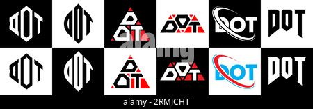 DOT letter logo design in six style. DOT polygon, circle, triangle, hexagon, flat and simple style with black and white color variation letter logo se Stock Vector