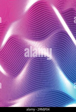 Blue and purple neon glowing refracted waves abstract background. Vector design Stock Vector