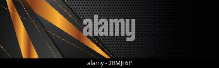 Black and bronze stripes on dark perforated background. Vector design Stock Vector