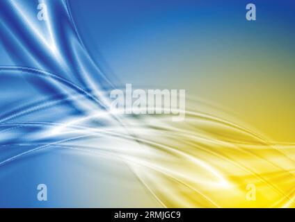 Blue and yellow abstract smooth blurred waves background. Vector design Stock Vector