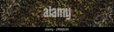 Black and golden dots circles abstract header background. Mosaic vector design Stock Vector