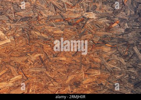 Old worn wooden chipboard background, abstract texture pattern of wood material Stock Photo