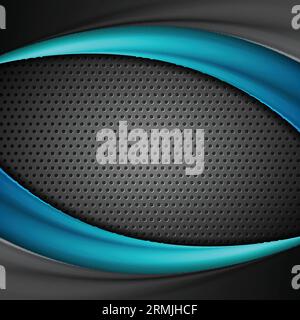 Abstract blue grey waves on dark perforated metallic background. Vector design Stock Vector
