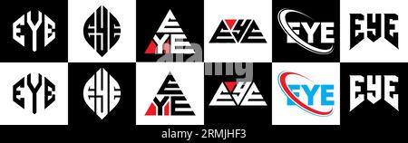 EYE letter logo design in six style. EYE polygon, circle, triangle, hexagon, flat and simple style with black and white color variation letter logo se Stock Vector
