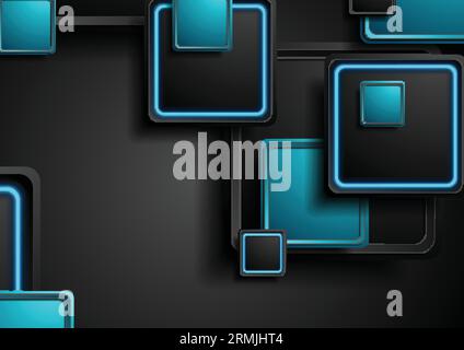 Black and blue neon squares abstract hi-tech background. Vector ...