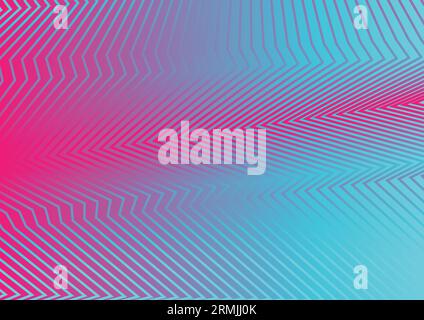 Pink and blue abstract curved refracted lines holographic background. Vector design Stock Vector