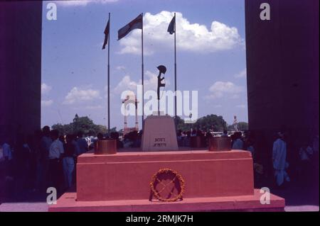 Amar Jawan Jyoti is an Indian memorial conceptualised and constructed after the Indo-Pakistani War of 1971 and inaugurated on 26 January 1972. It was the national war memorial in India until February 2019, when the new National War Memorial and its own flame was inaugurated and lit. Stock Photo