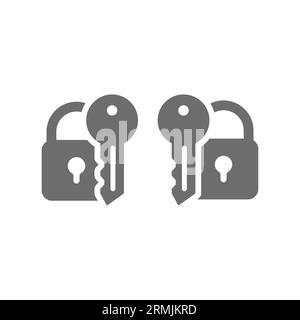 Key and padlock vector icon set. Security and password protected lock symbol. Stock Vector