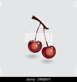 Ripe red cherry berries with leaves vector illustration, white background Stock Vector