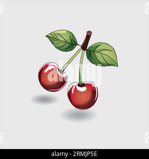 Ripe red cherry berries with leaves vector illustration Stock Vector