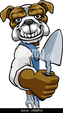 Bulldog Bricklayer Builder Holding Trowel Tool Stock Vector
