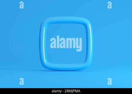 Blue glass or ceramic frame on dark background. Abstract 3d render, minimalistic background, modern graphic design. Stock Photo
