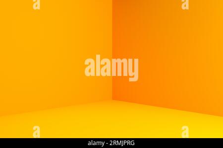 Corner of a yellow room. Minimalistic empty studio background for product display. Blank showroom stage. 3D render. Stock Photo