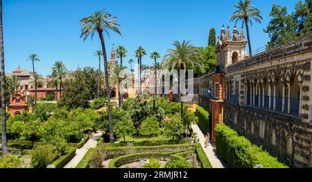 Main gardens of the Alcazar of Seville,. Andalusia, Spain. Stock Photo