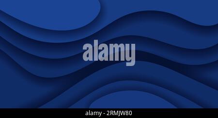 abstract dark blue paper and overlap wave curve line dimension modern website banner design vector background Stock Vector
