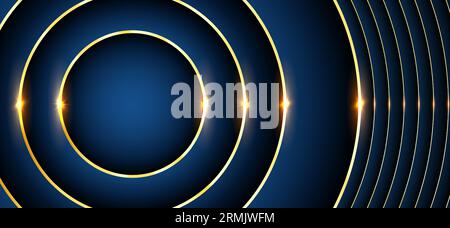 abstract luxurious circle golden lines on design dark blue background. vector illustration Stock Vector