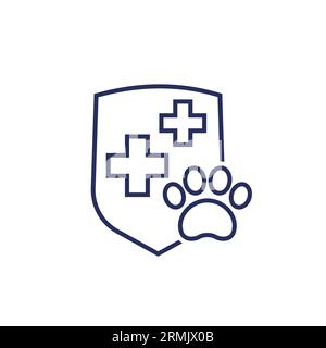 Pet insurance line icon with a shield Stock Vector