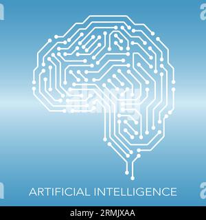Artificial Intelligence Vector Concept Illustration With An Abstract Human Brain Shape And Electronic Circuit Patterns. Stock Vector