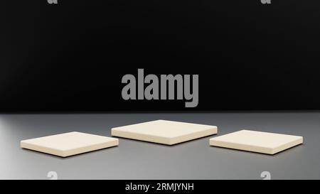 Three blank podium on a black background. Mock up, 3D Rendering Stock Photo