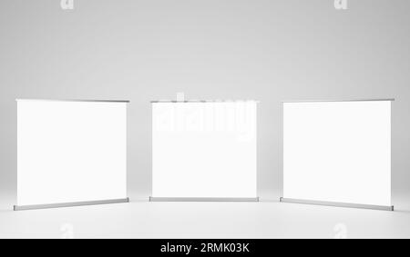 Blank white exhibition stand mockup, 3D rendering isolated on grey background Stock Photo