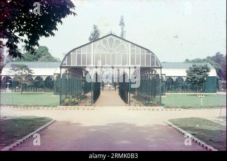 The Glass House within Lal Bagh Botanical Gardens, Bangalore. Designed and constructed 1889 by William MacFarlane & Co., Glasgow. The purpose of the Glass House was to facilitate acclimatisation of plants and to use it as a venue for flower shows. Stock Photo