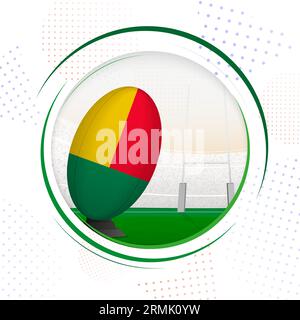 Flag of Benin on rugby ball. Round rugby icon with flag of Benin. Vector illustration. Stock Vector