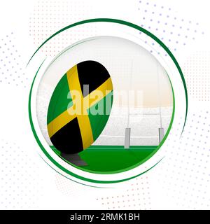 Flag of Jamaica on rugby ball. Round rugby icon with flag of Jamaica. Vector illustration. Stock Vector