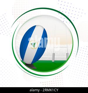 Flag of Nicaragua on rugby ball. Round rugby icon with flag of Nicaragua. Vector illustration. Stock Vector