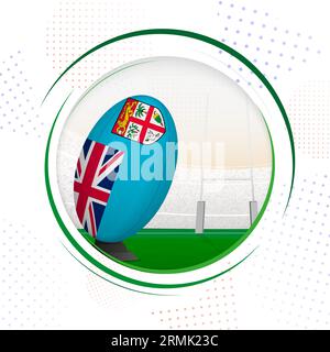 Flag of Fiji on rugby ball. Round rugby icon with flag of Fiji. Vector illustration. Stock Vector