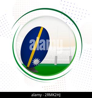 Flag of Nauru on rugby ball. Round rugby icon with flag of Nauru. Vector illustration. Stock Vector