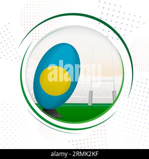 Flag of Palau on rugby ball. Round rugby icon with flag of Palau. Vector illustration. Stock Vector
